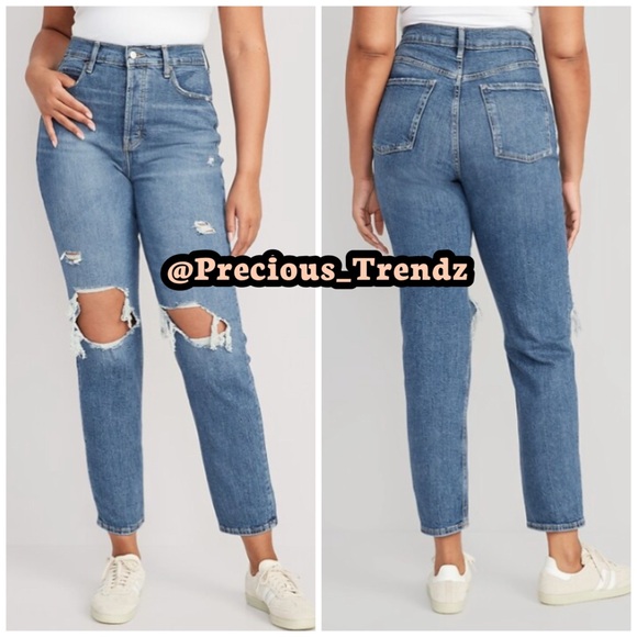 Old Navy Extra High-Waisted Sky-Hi Straight Button-Fly Ripped Jeans 20 - Picture 3 of 3